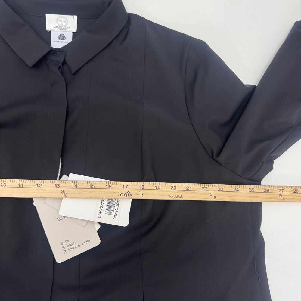 NWT Marina Rinaldi Black Virgin Wool Shirt Dress Belted US 20 Neutral Minimalist - Picture 5 of 10